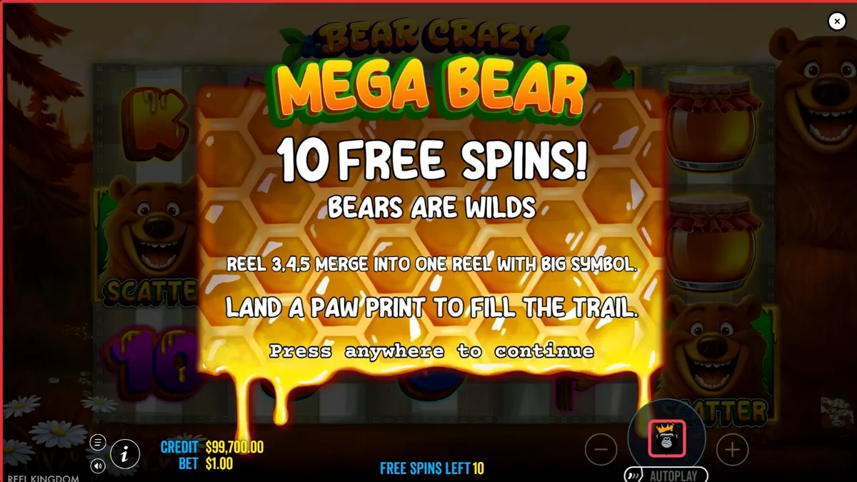 Interface do slot Bear Crazy com tema de floresta e piquenique