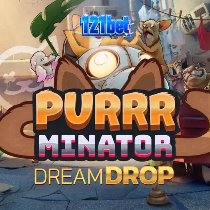 O herói felino cibernético de Purrrminator Dream Drop em um beco neon distópico